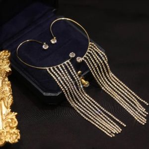 Jinrol Sparkling Diamond Tassel Earrings